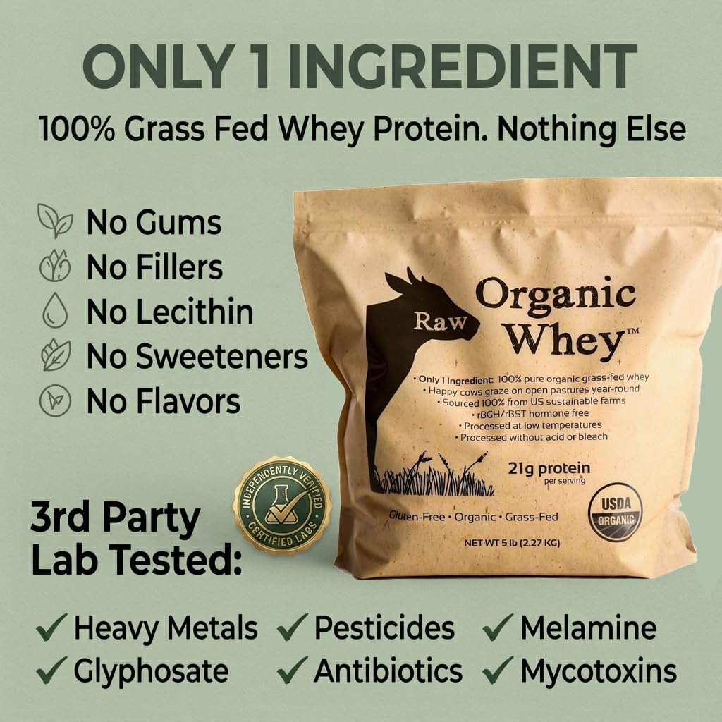Raw Organic Whey polvo textura cremosa para mezclar fácilmente
