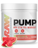 RAW Pump envase frontal sabor sandía mostrando diseño y 40 servicios, ideal para entrenamientos