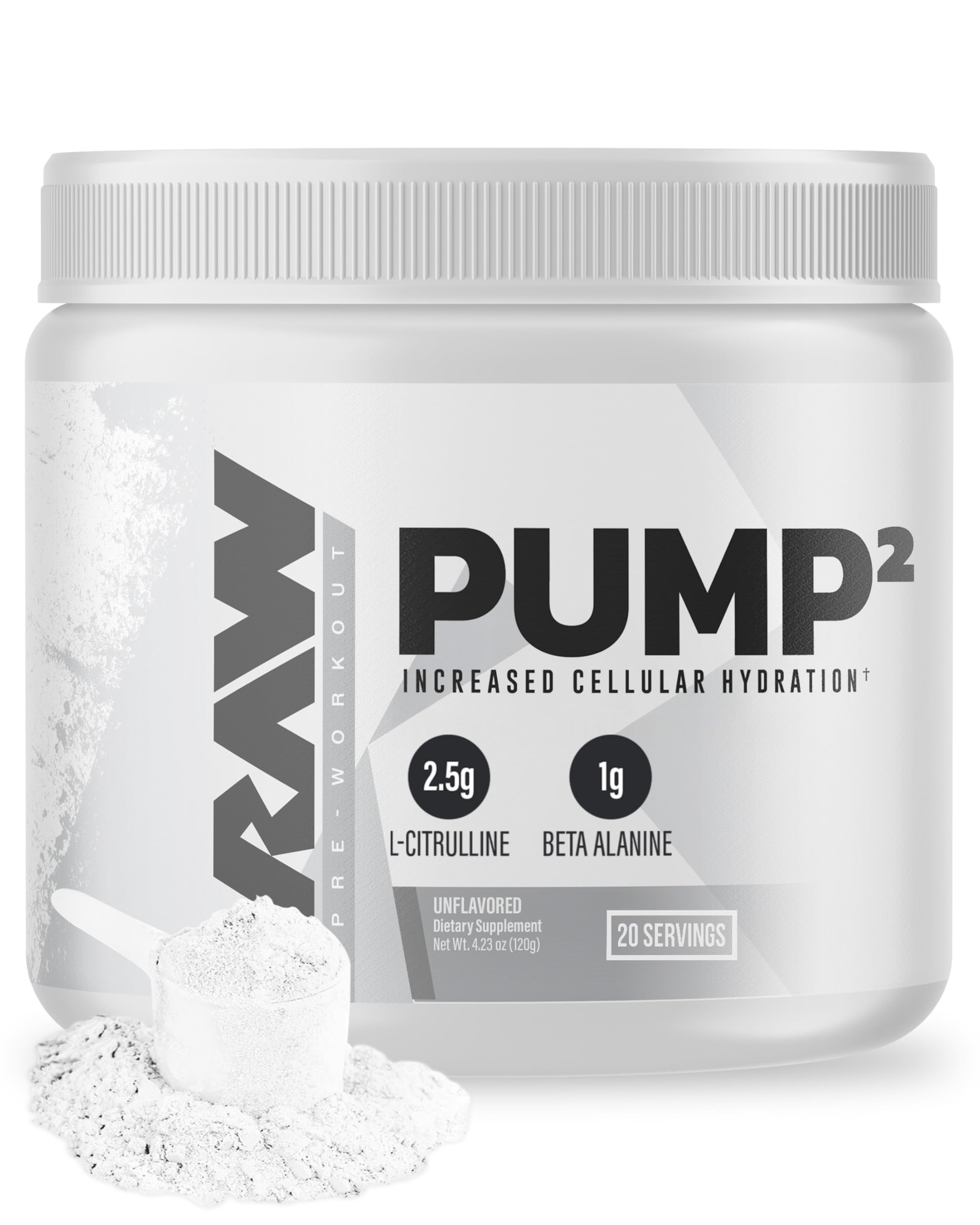 RAW Pump2 frente del envase que muestra tamaño y marca, claridad de uso
