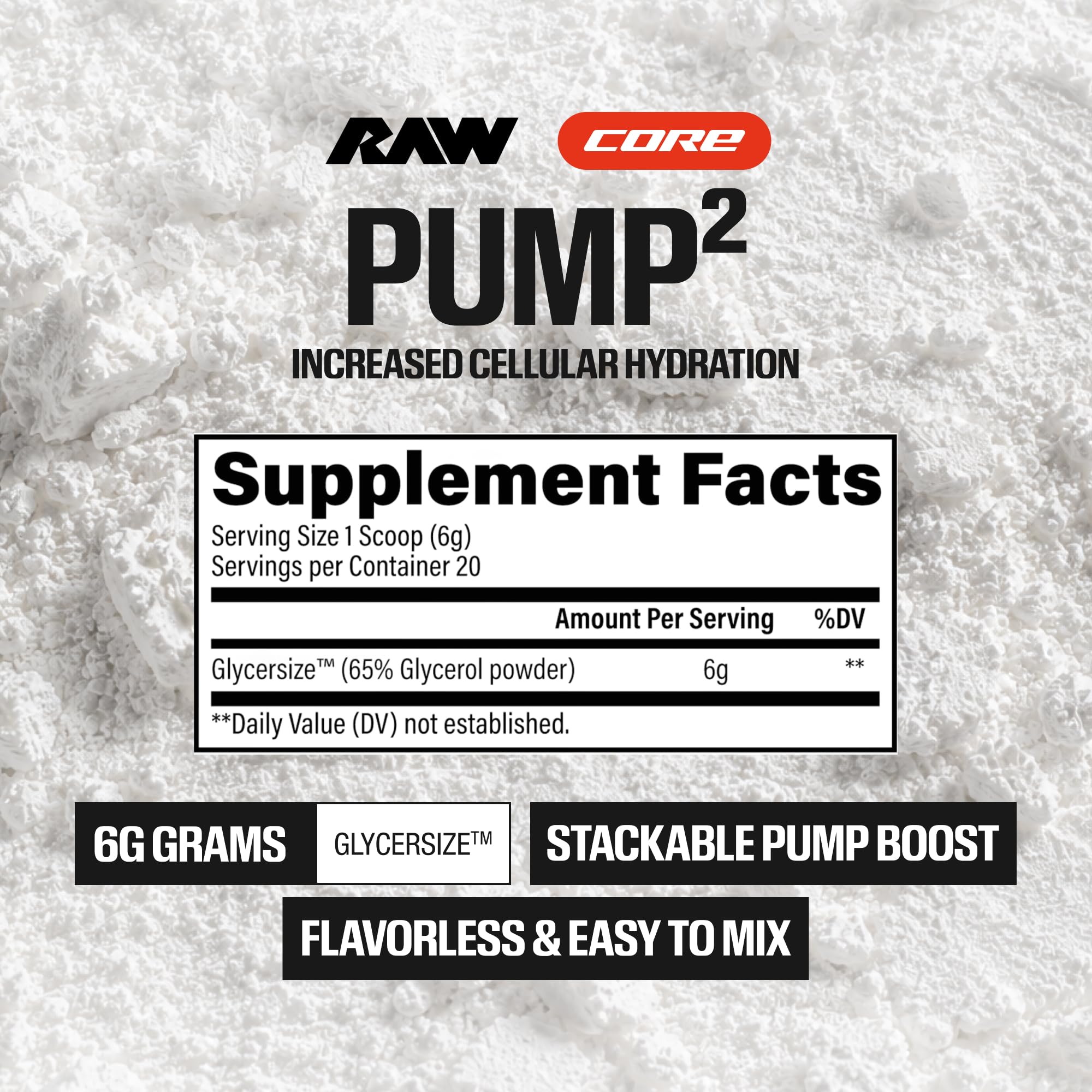 RAW Pump2 polvo textura en primer plano, glicerol fino que mezcla fácil