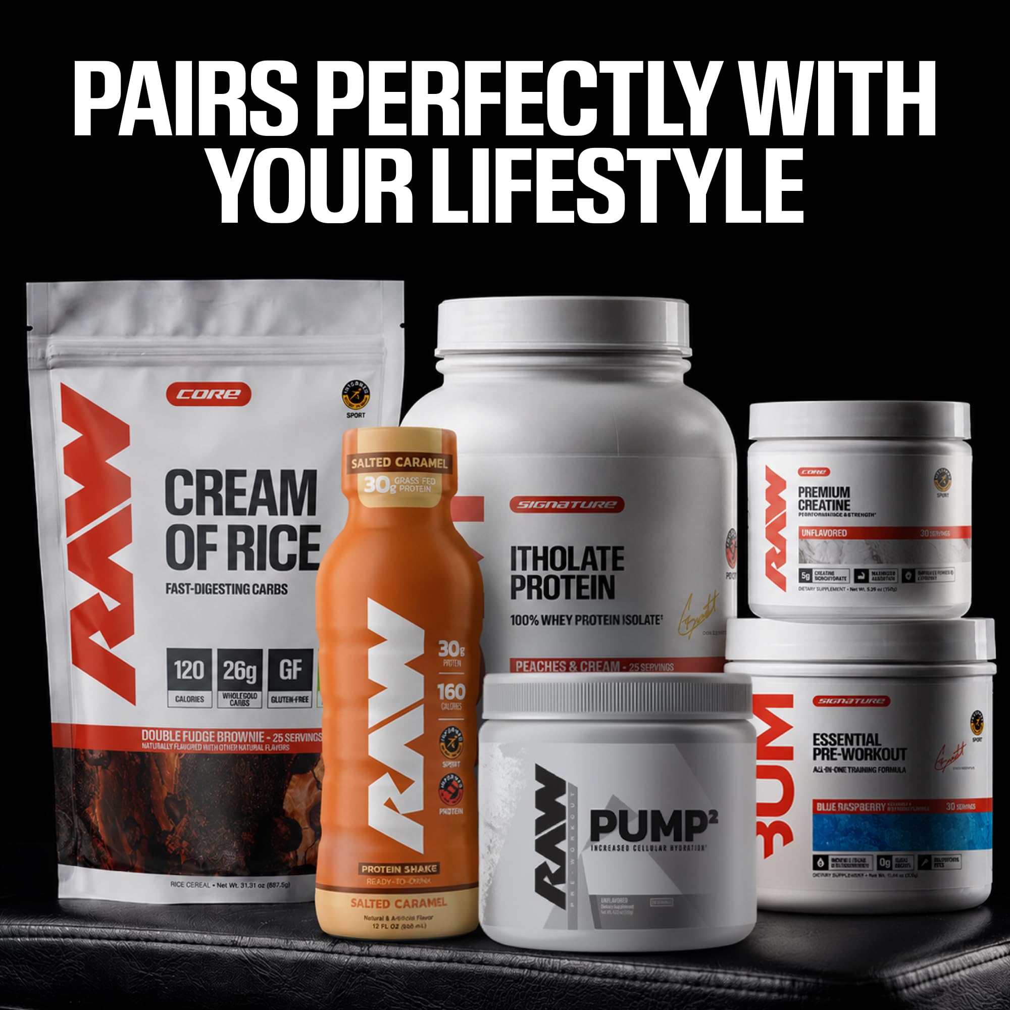 RAW Pump2 junto a mano para comparar tamaño del envase y porciones