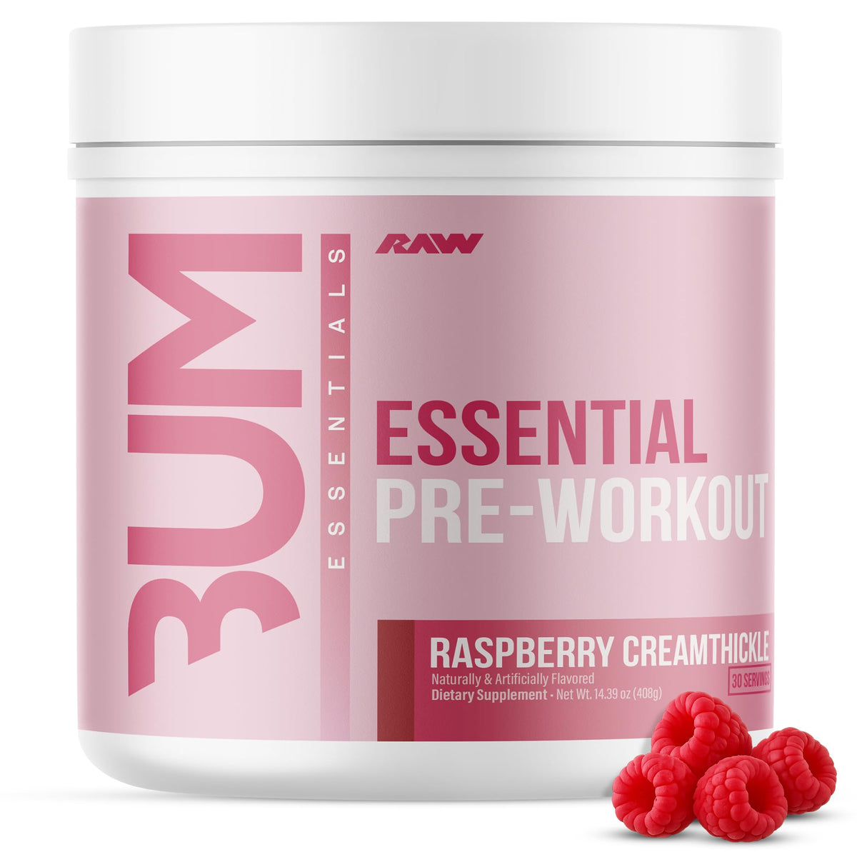 RAW frontal del envase mostrando sabor Raspberry Creamthickle y claridad