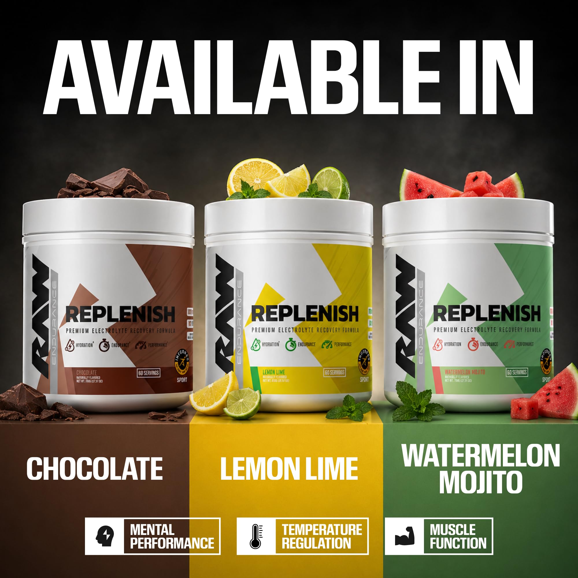 RAW Replenish etiqueta con listado de ingredientes limpios y fabricación en EE. UU.