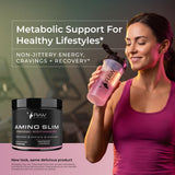 RAW Synergies bebida preparada Amino Slim en vaso, hidratación y energía