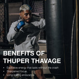 RAW Thuper Thavage cucharada medidora con polvo, muestra dosificación clara y precisa