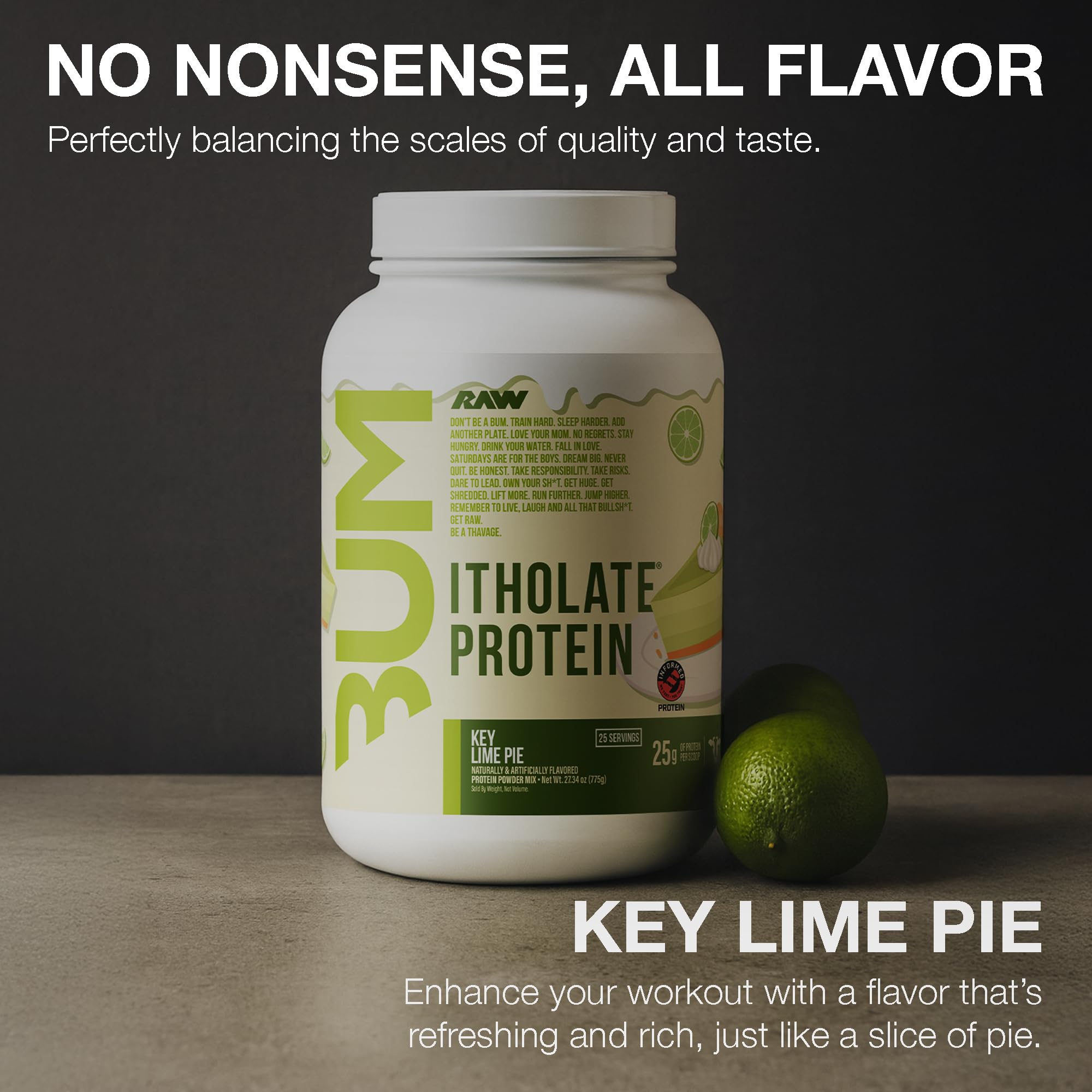 RAW vaso con batido Key Lime listo para beber, recuperación rápida tras entrenamiento