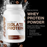 RAW Whey Isolate textura del polvo resaltando fácil disolución y pureza