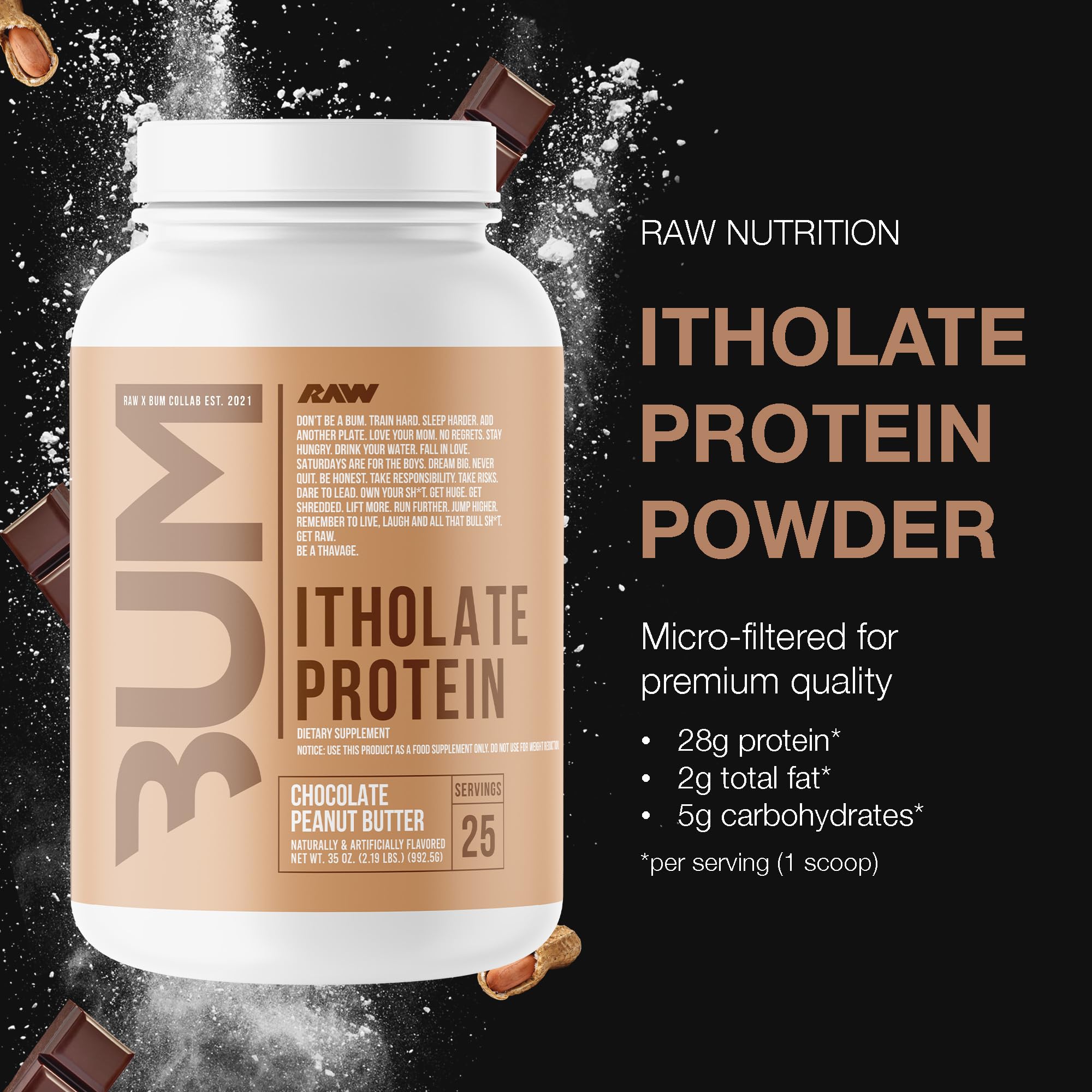 RAW textura del polvo de whey isolate detalle fino para mezclas rápidas