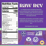 Raw Rev Glo barra cortada revela textura húmeda y proteína vegetal