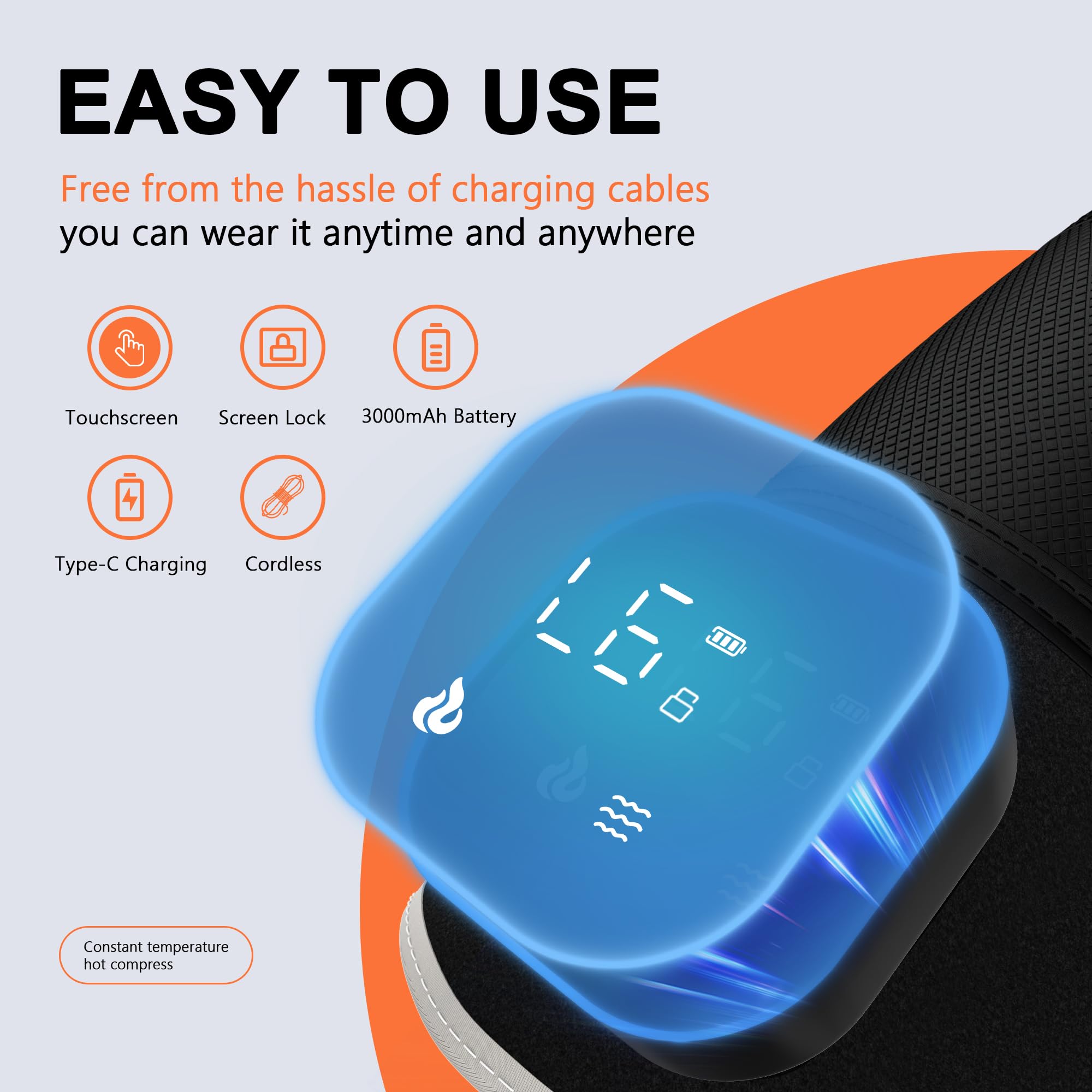 RAYOCON panel táctil iluminado que muestra modos de calor y vibración fáciles de usar