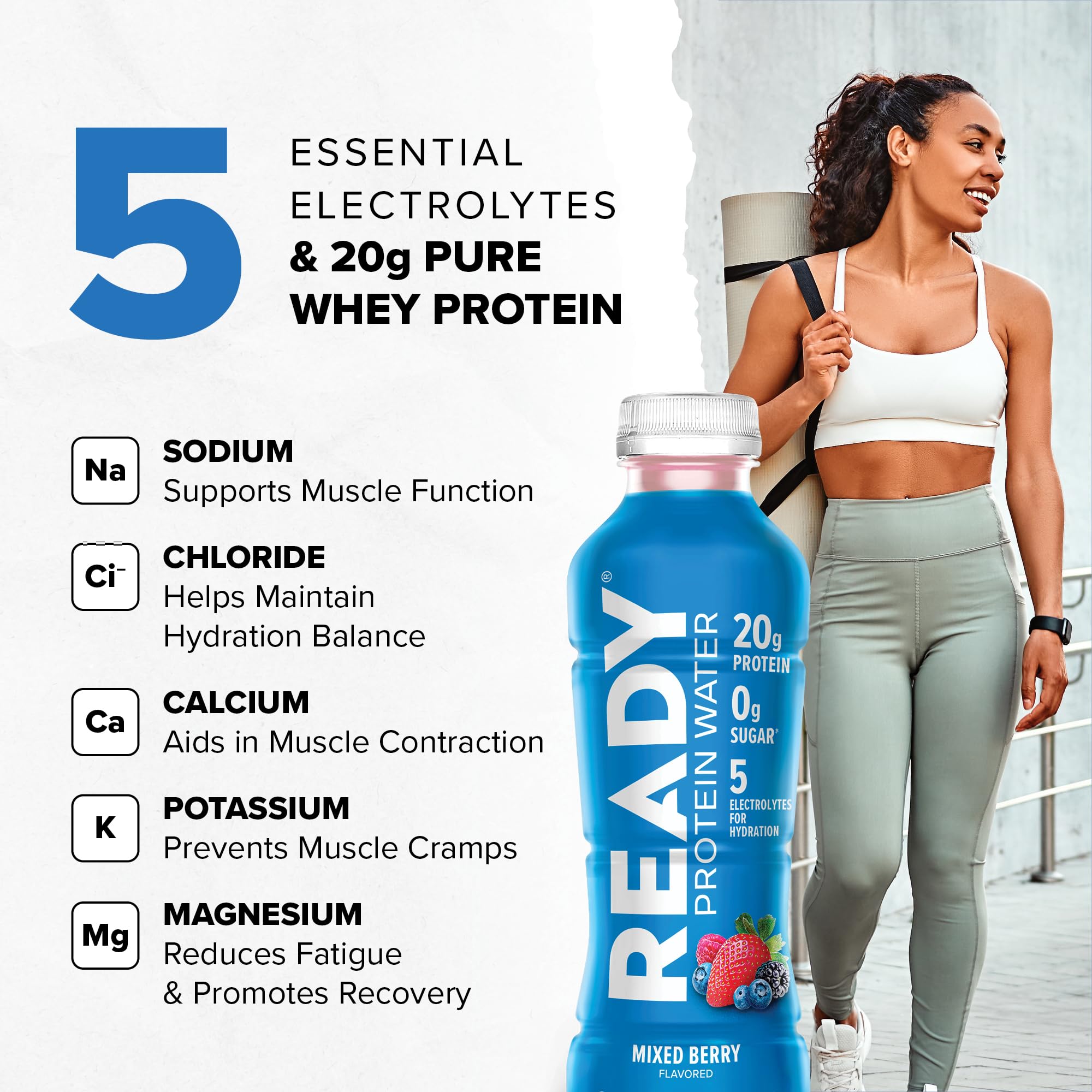 Ready botella en mano después de entrenar para hidratación y recuperación rápida