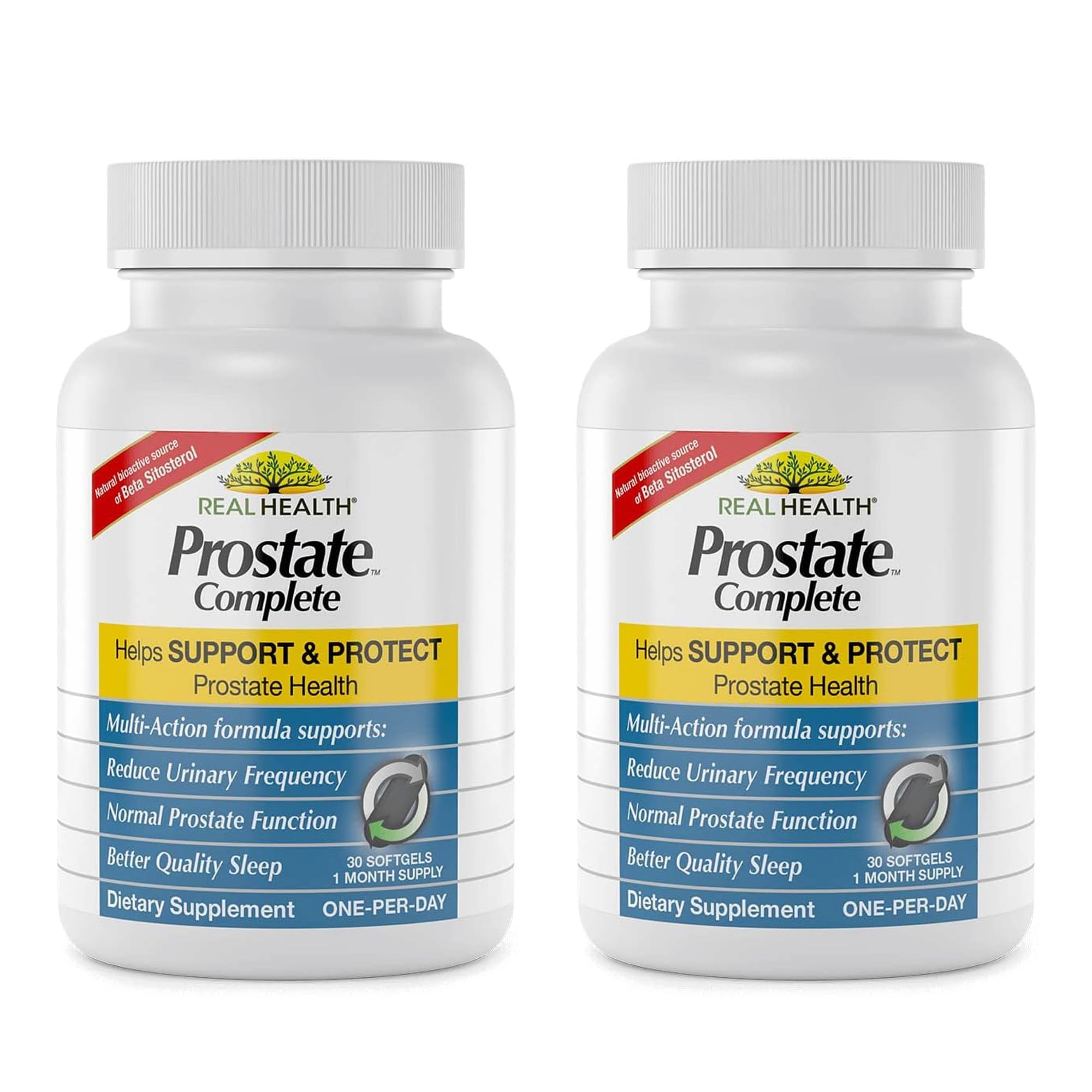 Real Health frasco frontal del producto mostrando la etiqueta y beneficios