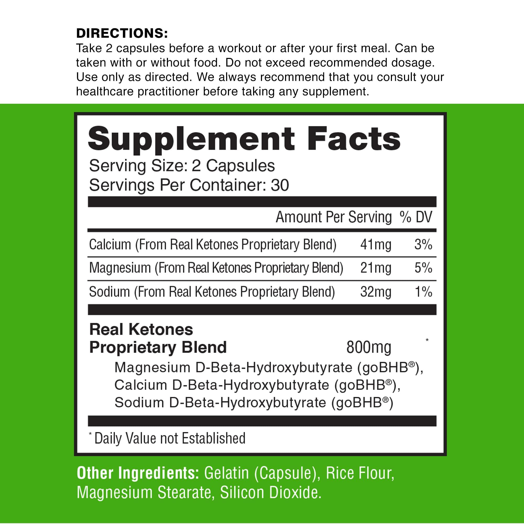 Real Ketones cápsulas en vaso con agua para rápida absorción y conveniencia