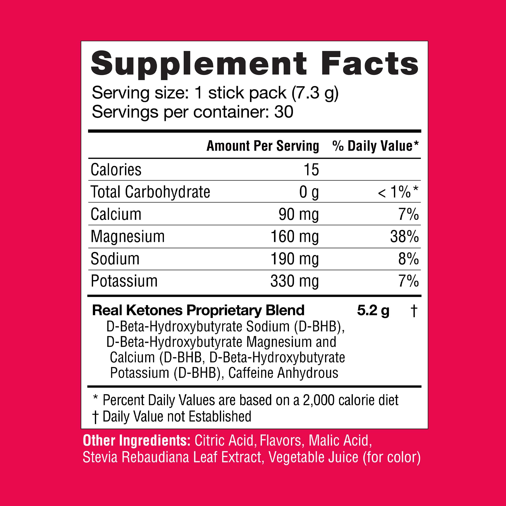Comparación de tamaño de un sobre Real Ketones junto a una mano, porción individual