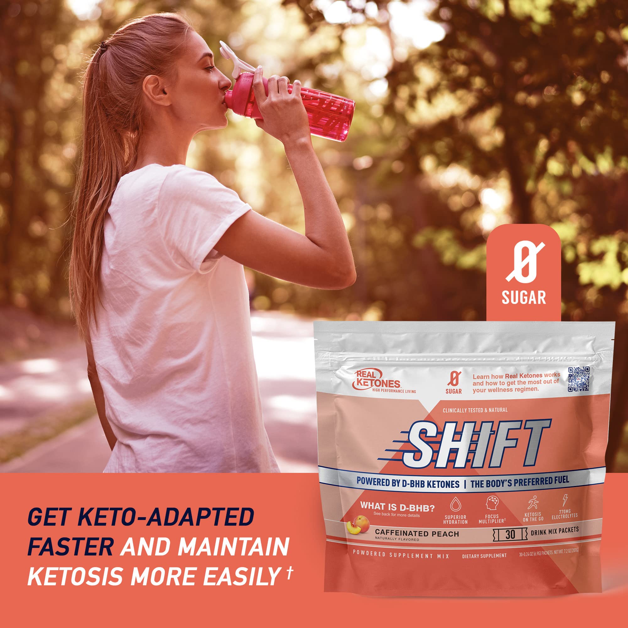 Real Ketones etiqueta con lista de ingredientes y electrolitos clave