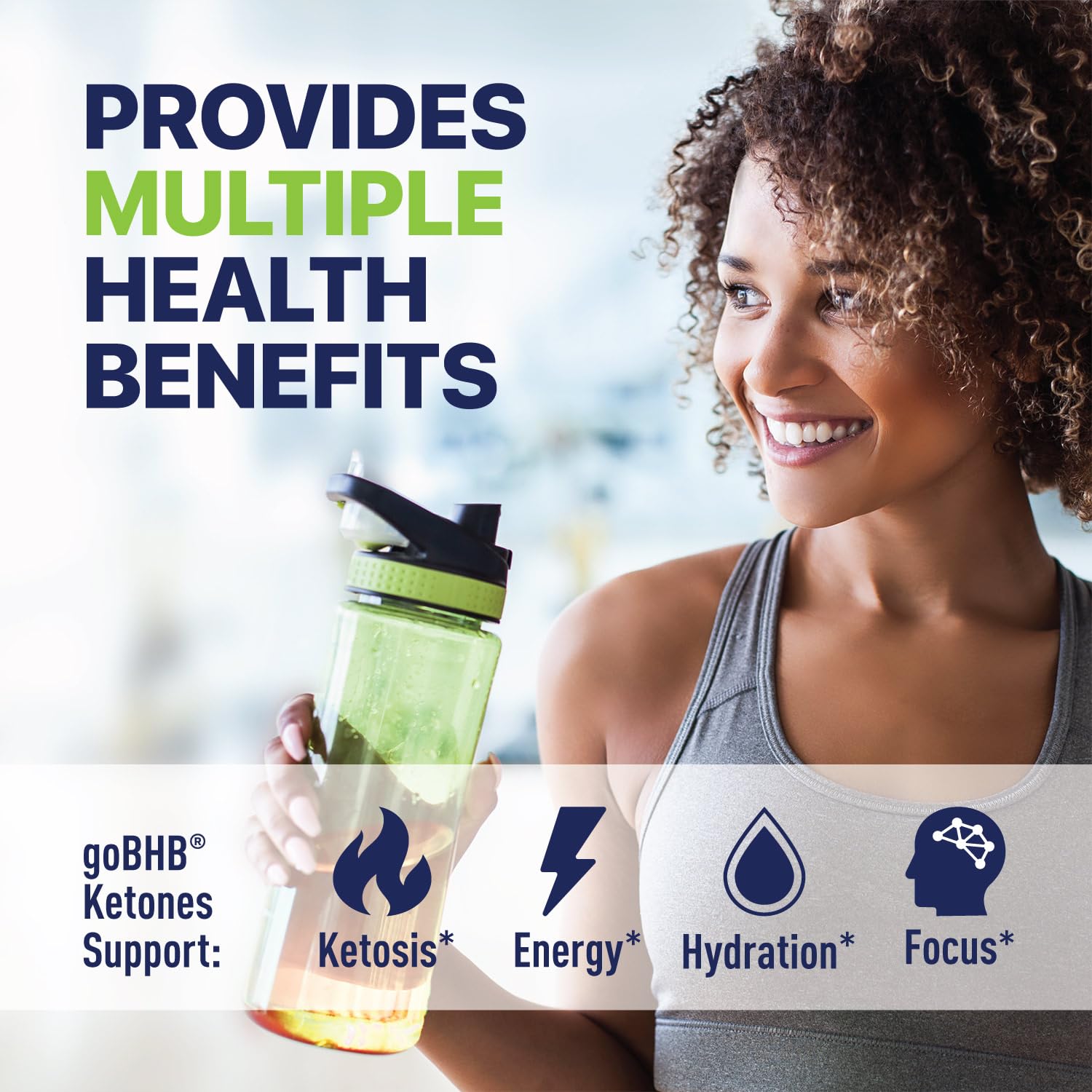 Real Ketones etiqueta con ingredientes destacando D‑BHB y electrolitos