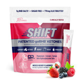 Real Ketones empaque frontal mostrando 30 sobres y sabor frutos rojos, conveniencia portátil