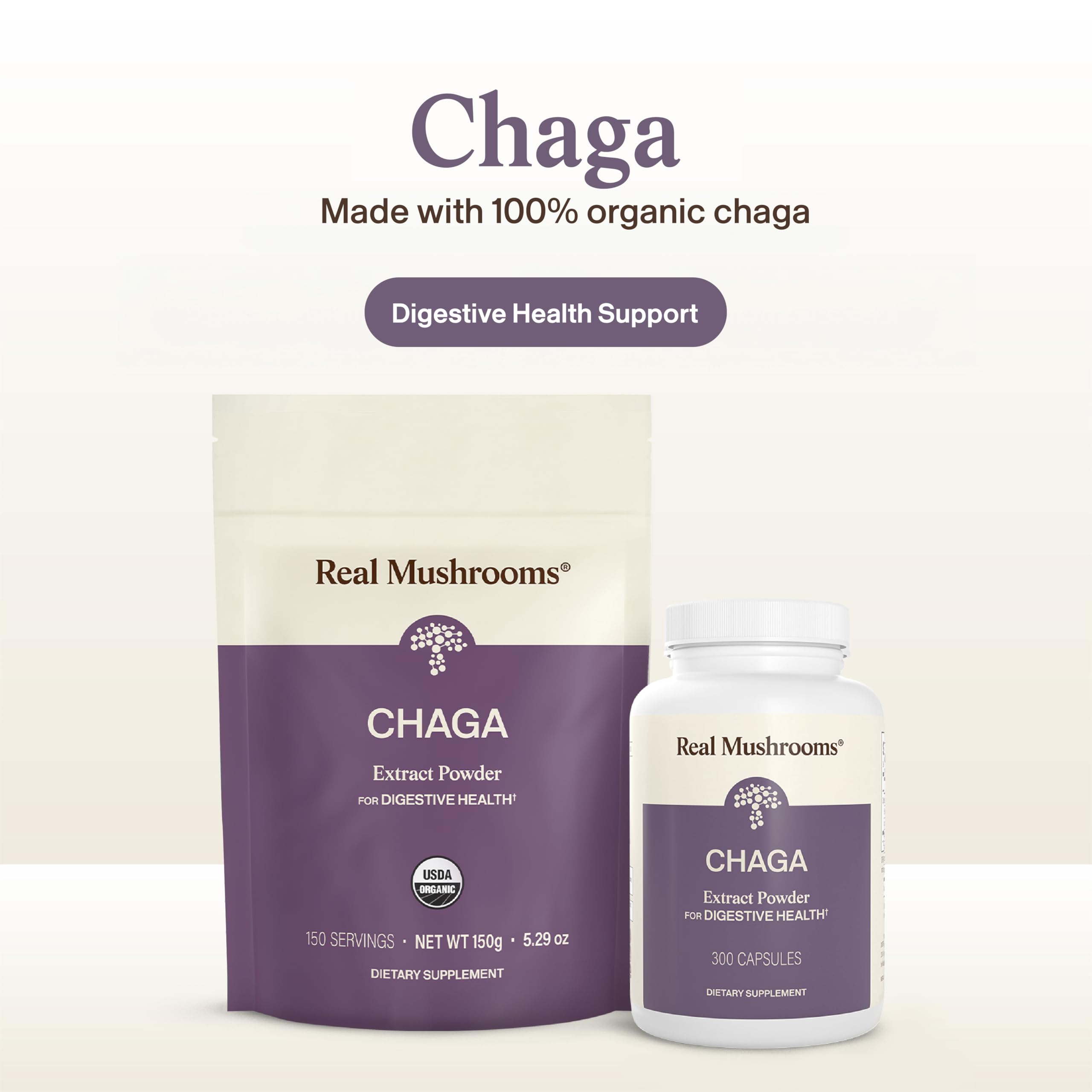 Real Mushrooms textura del polvo de Chaga, fácil mezcla y apariencia fina