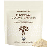 Real Mushrooms envase frontal mostrando crema de coco orgánica y beneficios