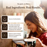 Real Mushrooms cucharada con porción individual lista para preparar rápida bebida