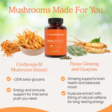 Real Mushrooms close-up de ginseng y guayusa usados en la fórmula, origen natural