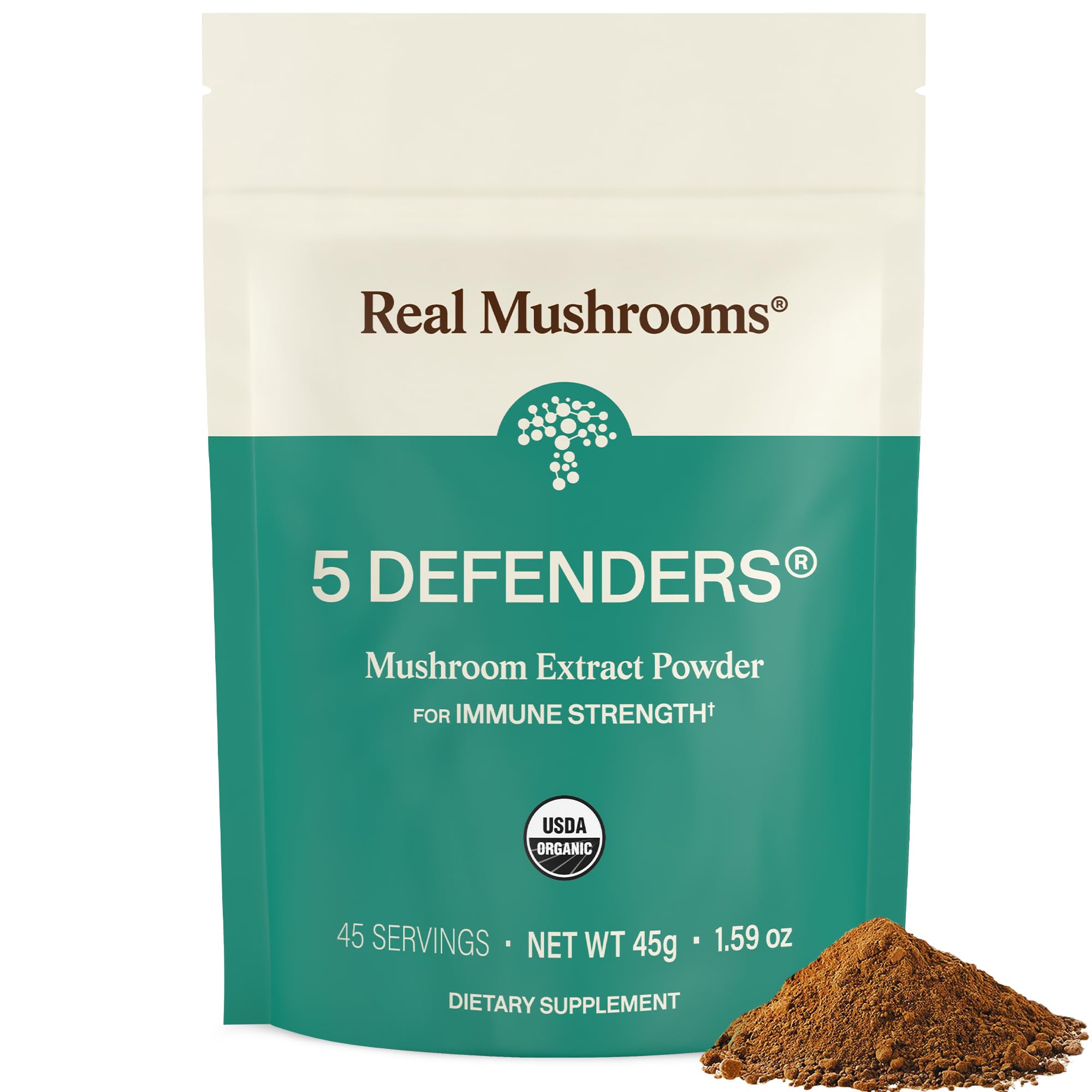 Real Mushrooms envase frontal 5 Defenders mostrando diseño y cantidad