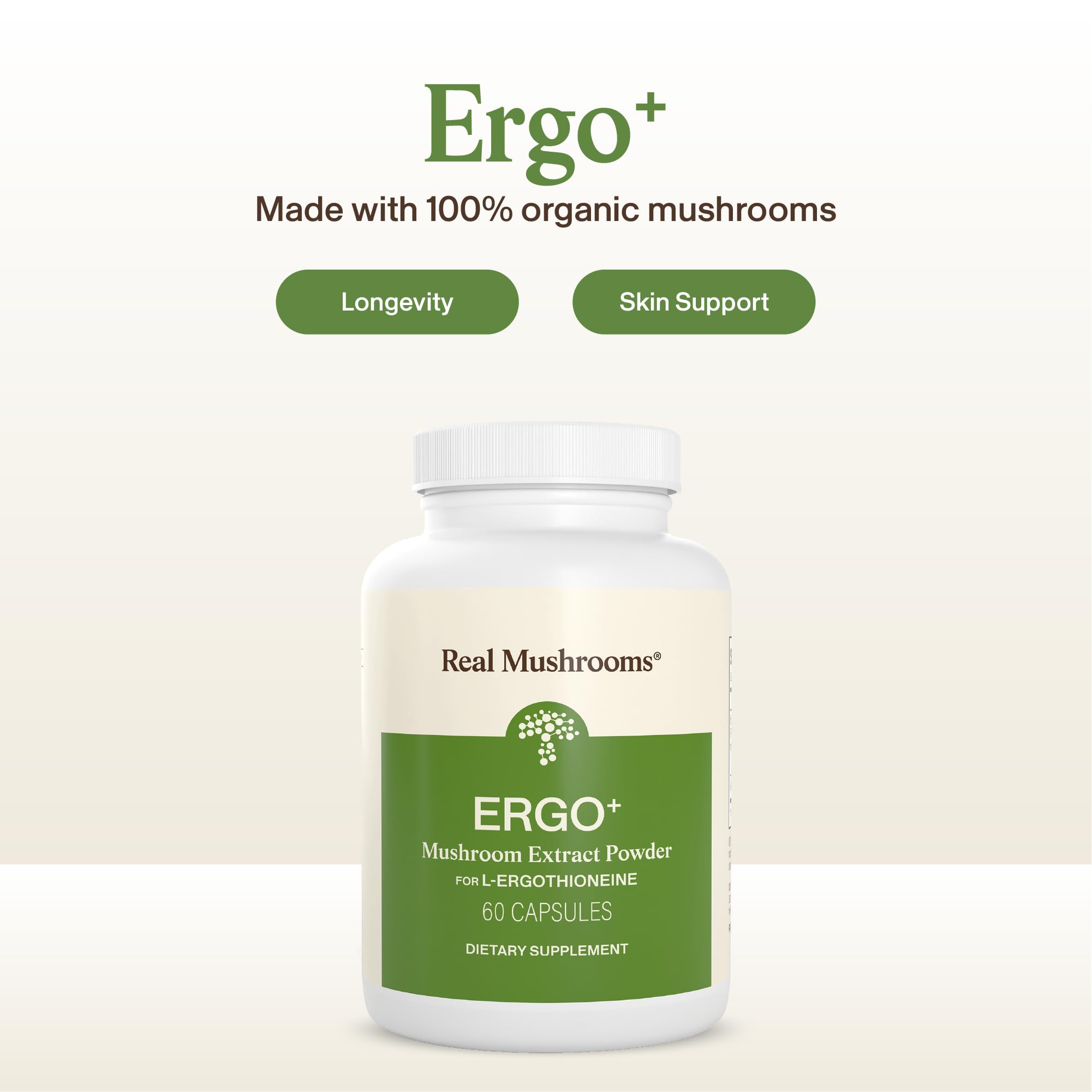 Real Mushrooms etiqueta con detalle de ingredientes y certificaciones