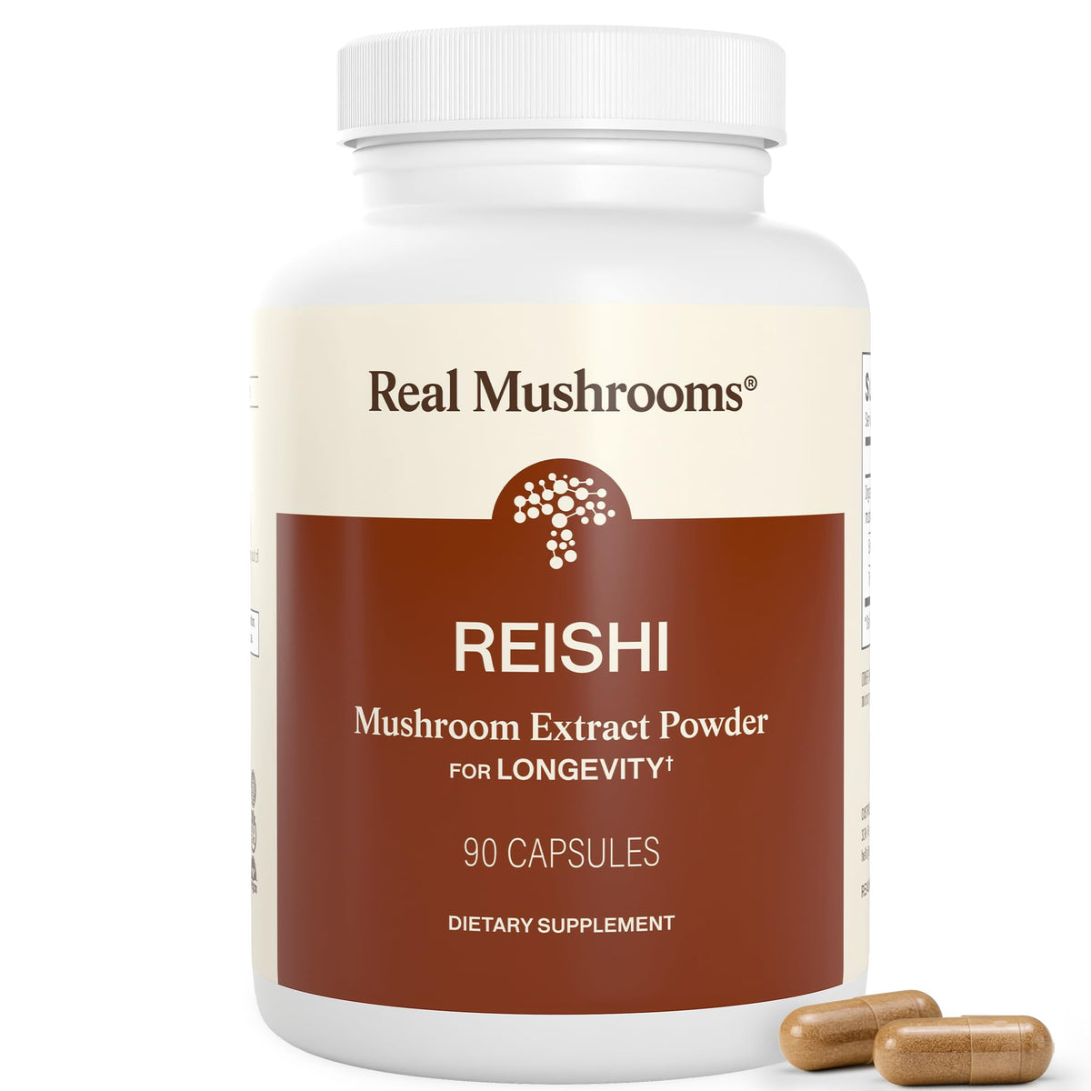 Real Mushrooms frasco frontal mostrando etiquetado orgánico y confianza