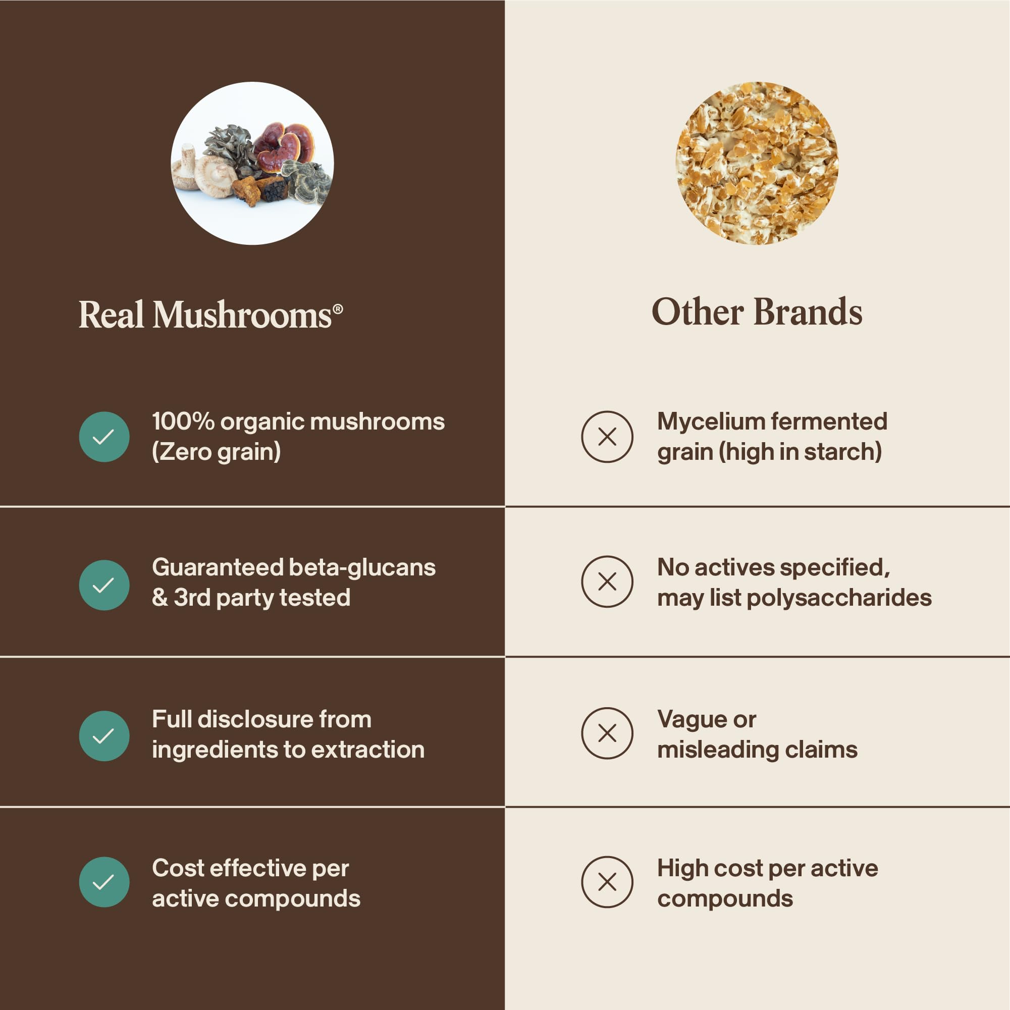 Real Mushrooms frasco junto a una mano para comparar tamaño y cantidad de 200 cápsulas