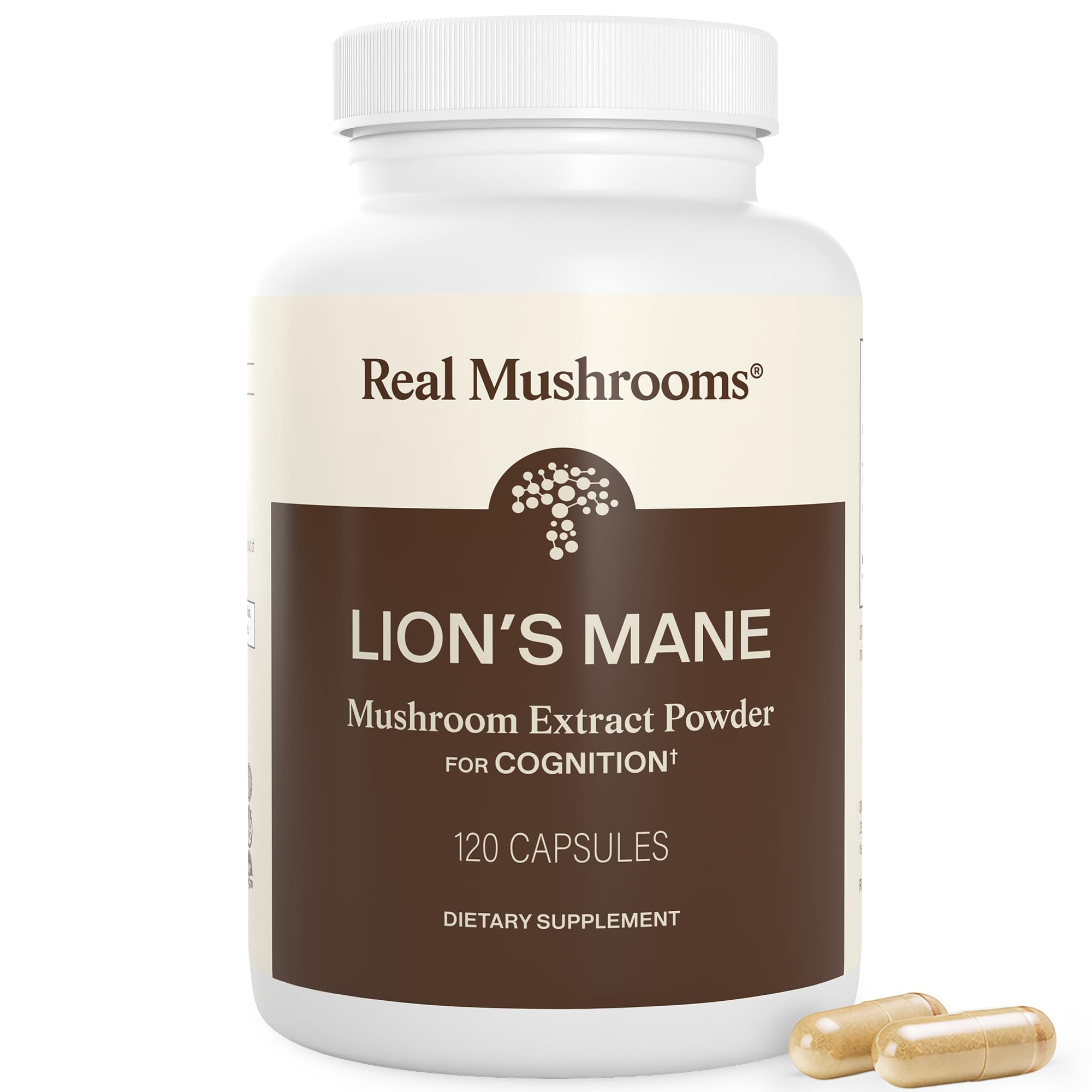 Real Mushrooms vista frontal del envase y beneficio de claridad