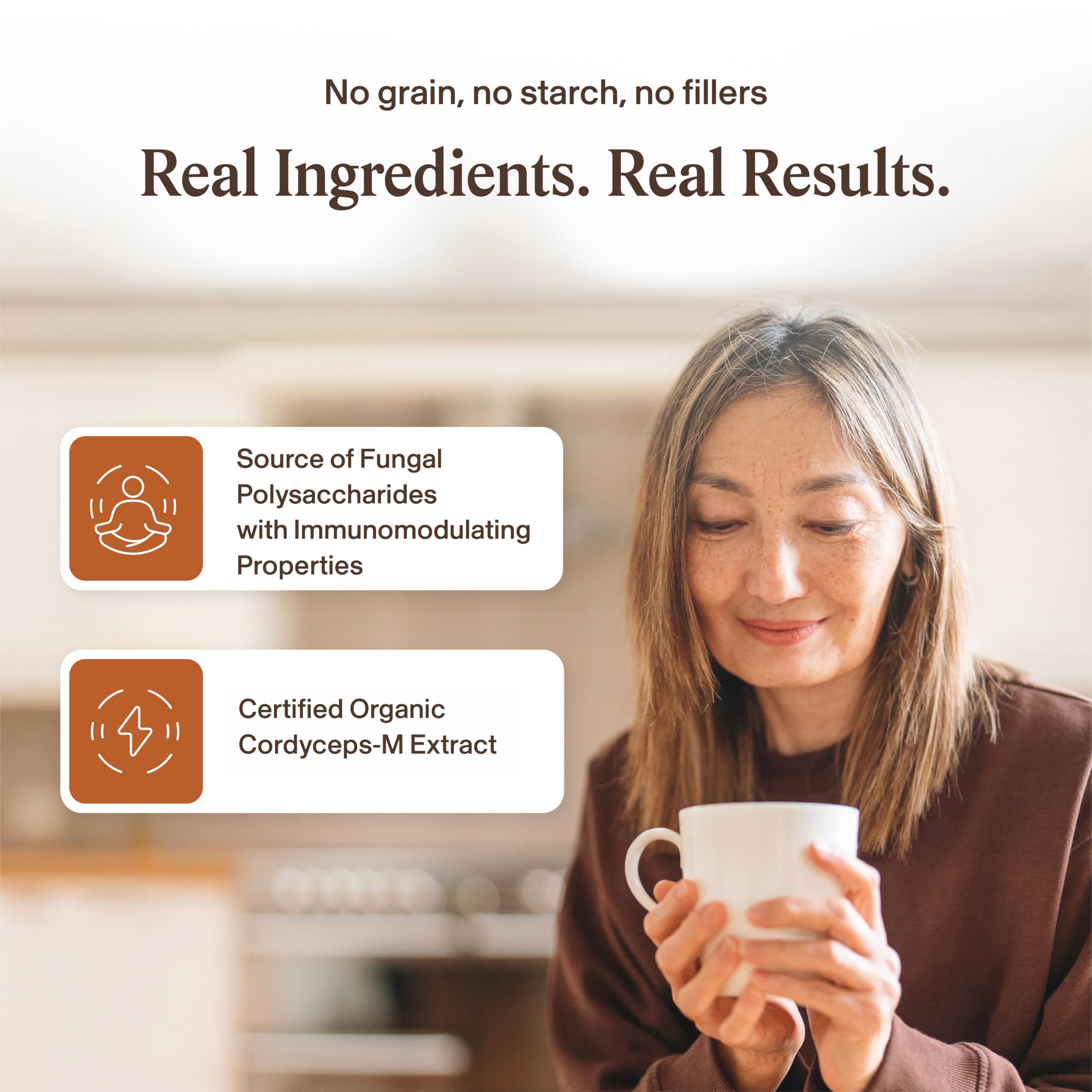 Real Mushrooms polvo de cordyceps mostrando color y consistencia fina