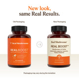 Real Mushrooms RealBoost cápsulas fuera del frasco para fácil dosificación