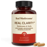 Real Mushrooms frasco RealClarity al frente mostrando diseño de etiqueta y beneficio de claridad