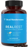 Real Mushrooms frasco RealRest frontal mostrando la etiqueta y beneficios