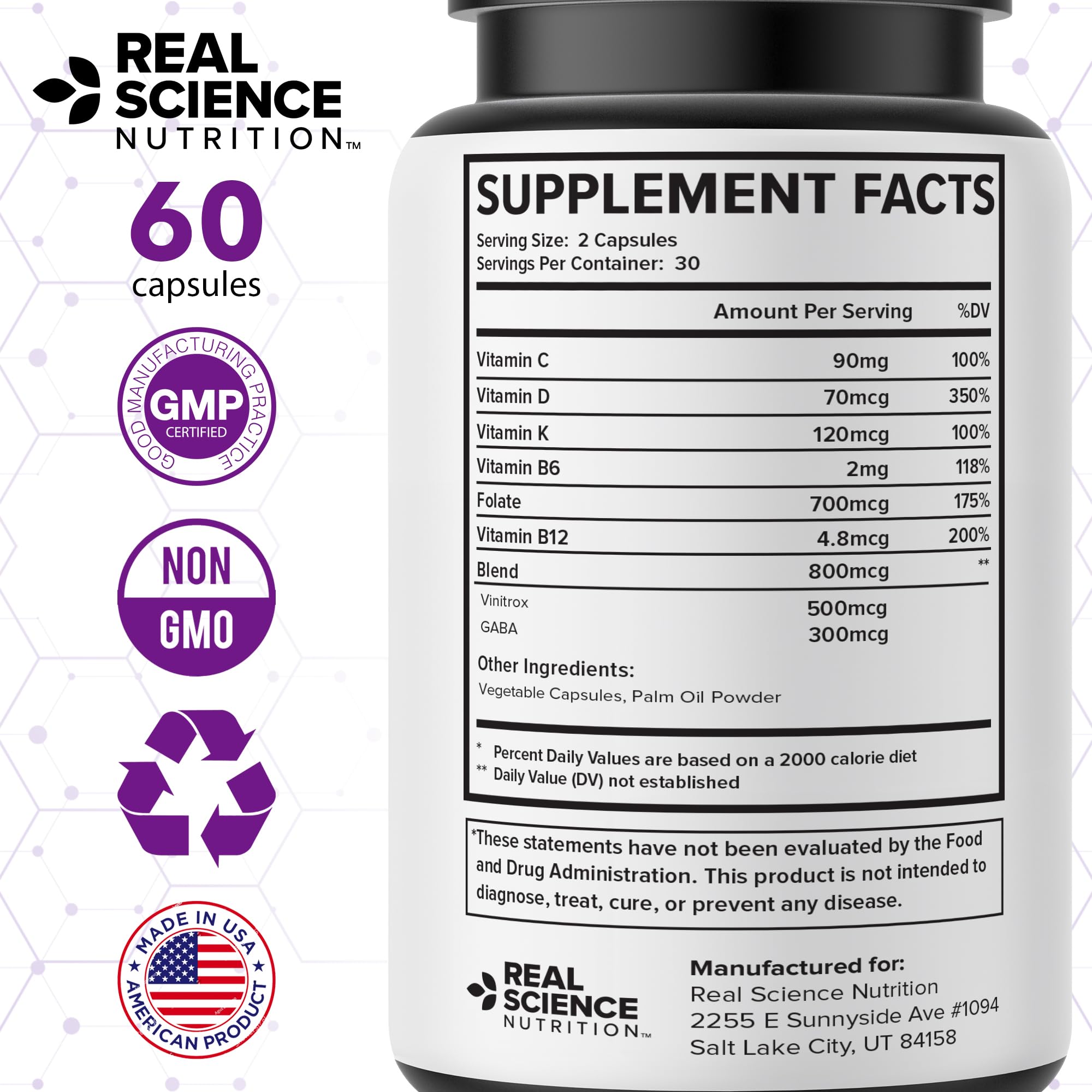 Real Science Nutrition sello GMP que subraya calidad y fabricación segura