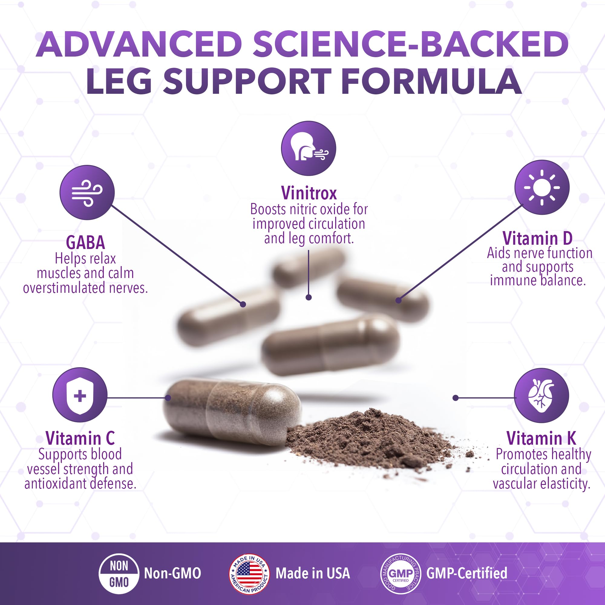 Real Science LegEase Miracle envase en mano muestra tamaño y control de dosis