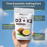 RealGood Essentials softgel en mano demostrando tamaño compacto y comodidad