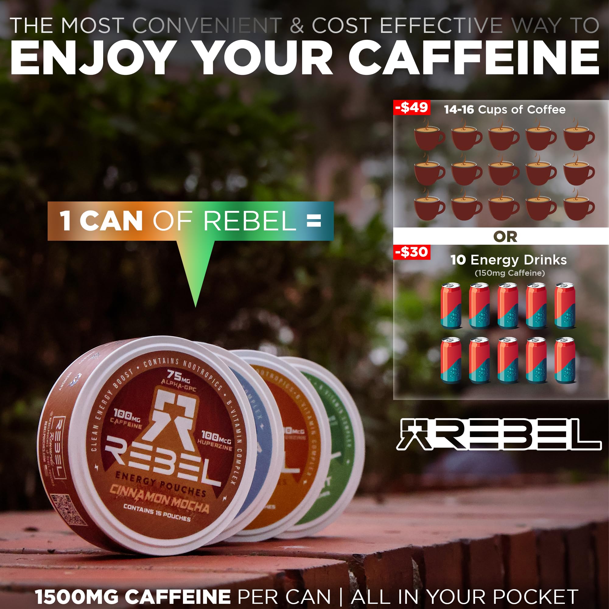 Rebel Supplements etiqueta ingredientes y vitaminas esenciales visibles