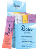 Recess sampler frente del empaque mostrando 15 sobres y beneficios portable