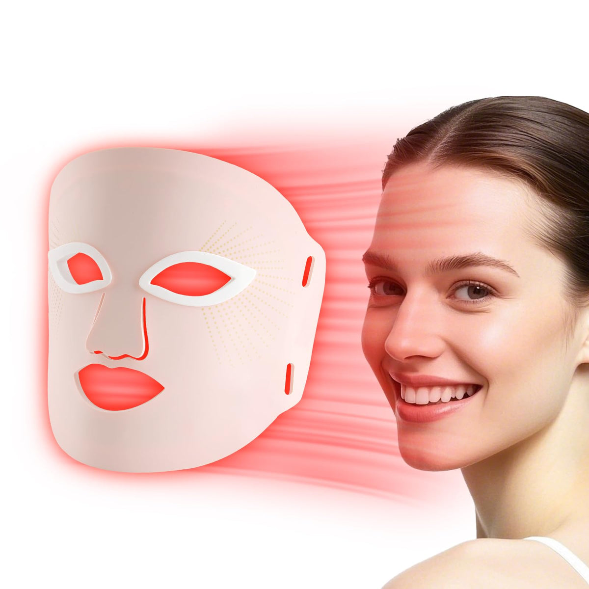 red mitochondria vista frontal de la mascarilla LED cómoda y eficaz