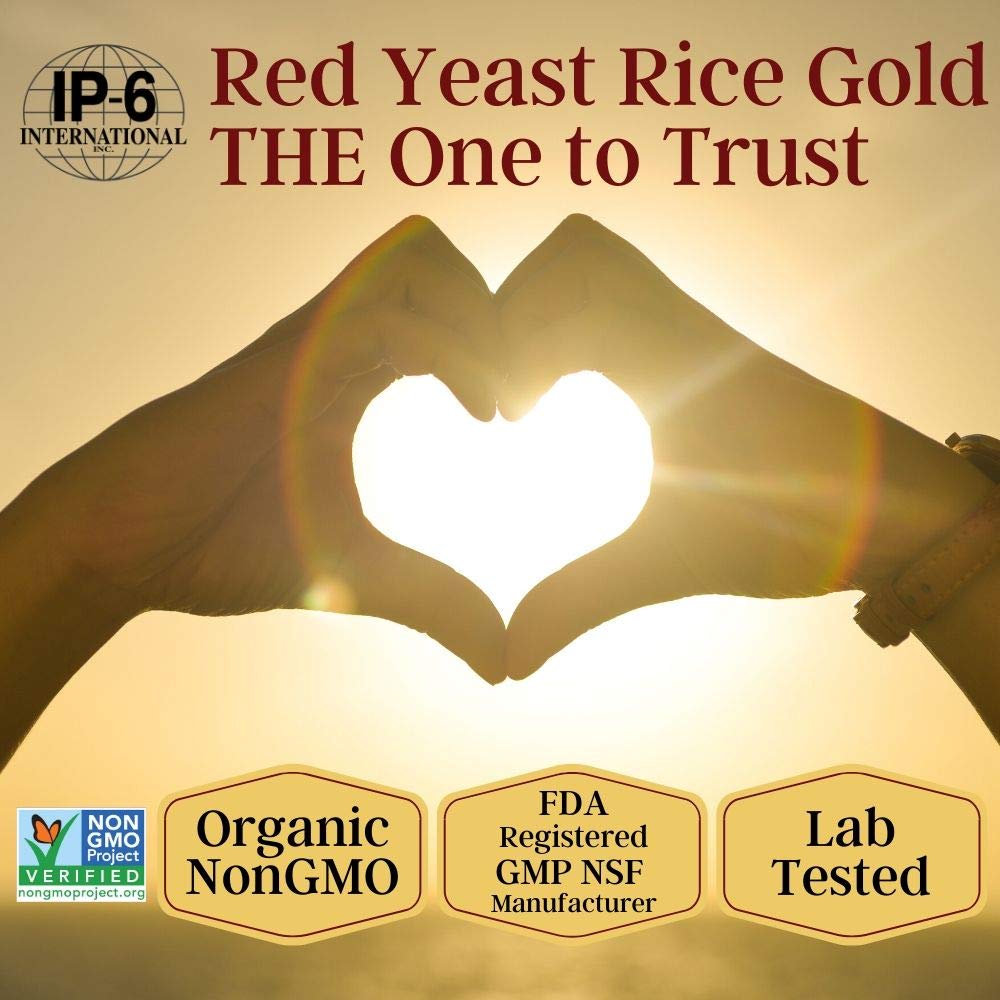 Red Yeast Rice Gold bote sobre mesa junto a alimentos equilibrados