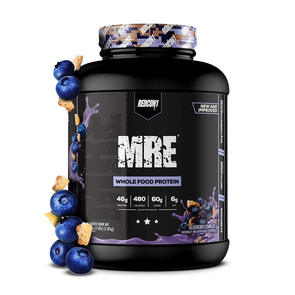 REDCON1 envase frontal del MRE sabor Blueberry Cobbler mostrando etiqueta clara y beneficio nutricional
