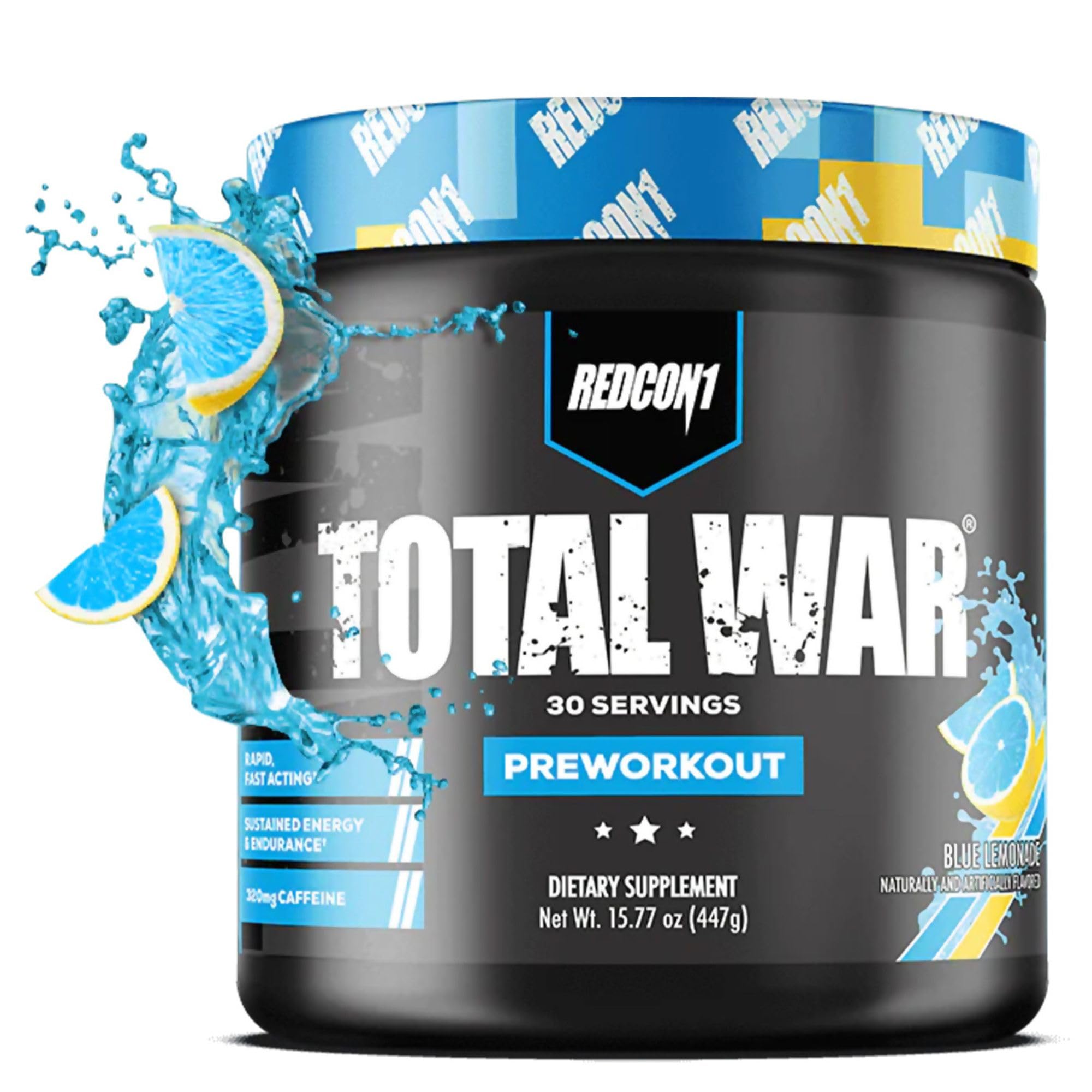 REDCON1 envase frontal Total War mostrando marca y sabor Blue Lemonade, atractivo visual