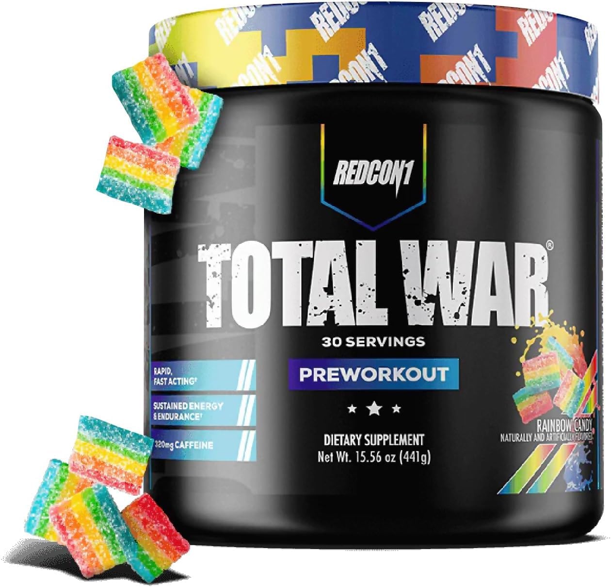 REDCON1 envase frontal Total War Rainbow Candy mostrando diseño y dosis