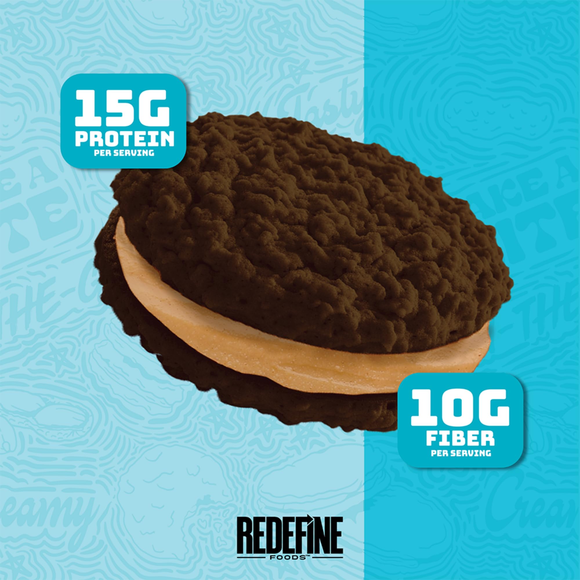 REDEFINE corte que muestra relleno SKIPPY chocolate y aporte proteico