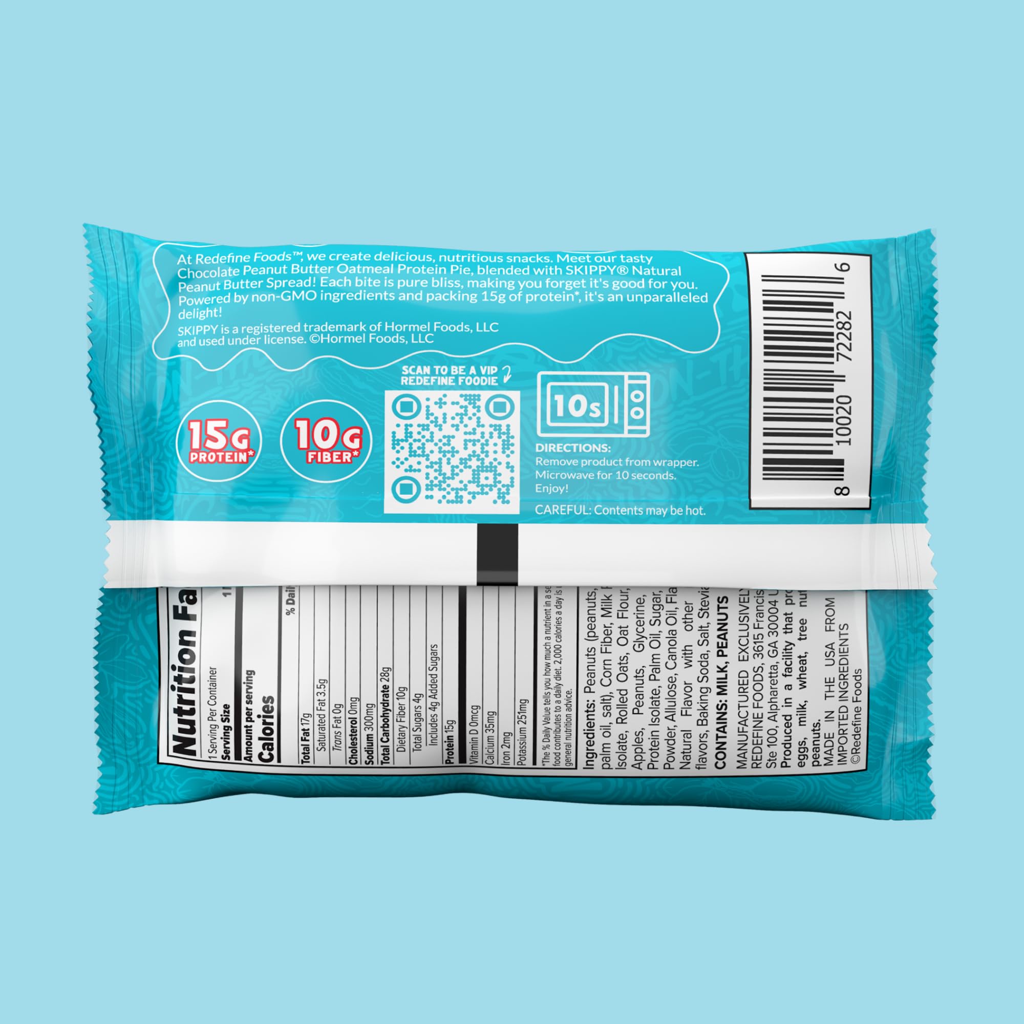 REDEFINE etiqueta nutricional destacando 15 g de proteína por porción