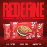 REDEFINE etiqueta nutricional enfocada que resalta 14 g proteína y 12 g fibra