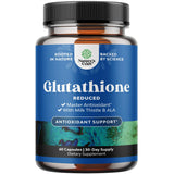 Reduced Glutathione Supplement with Milk Thistle envase frontal, marca y aporte antioxidante