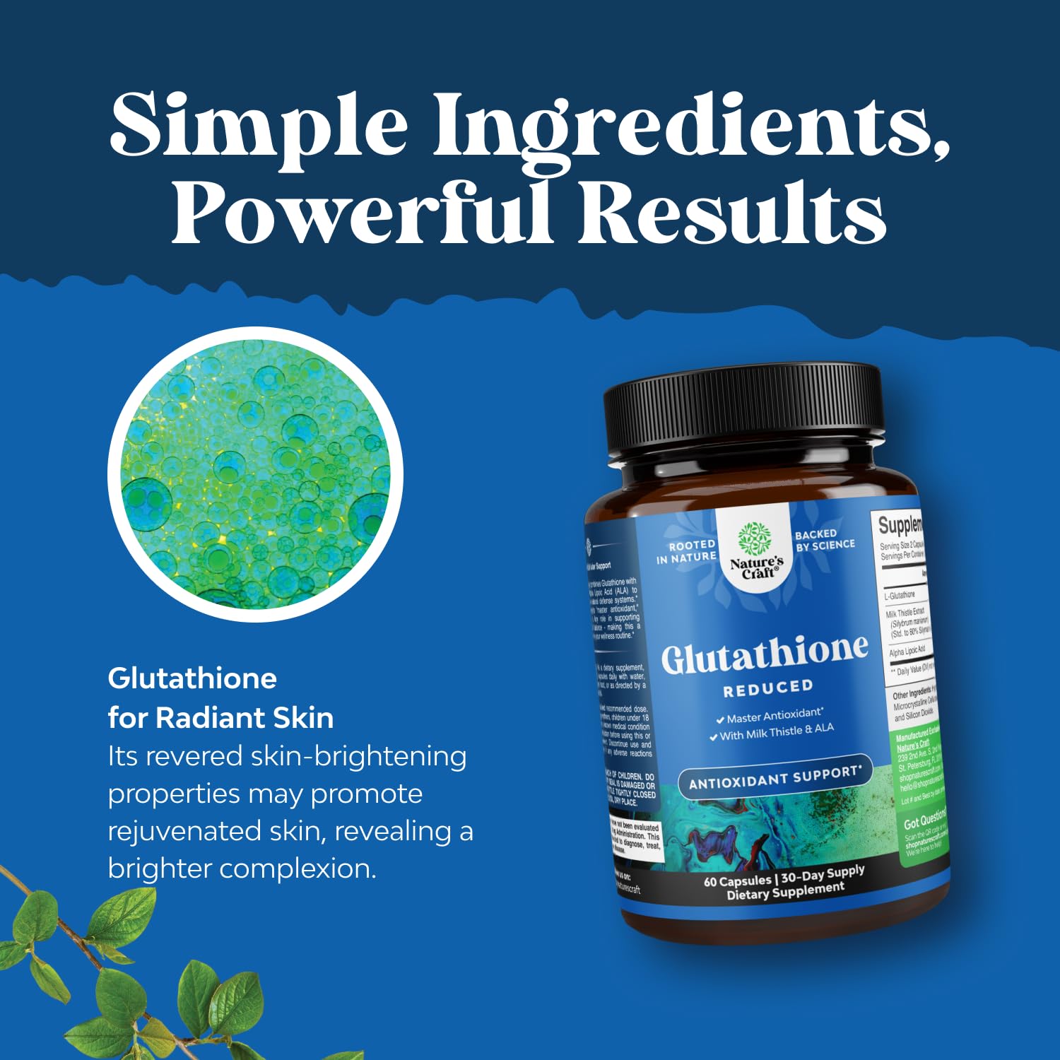 Reduced Glutathione Supplement with Milk Thistle polvo texturizado cercano, marca y pureza visible