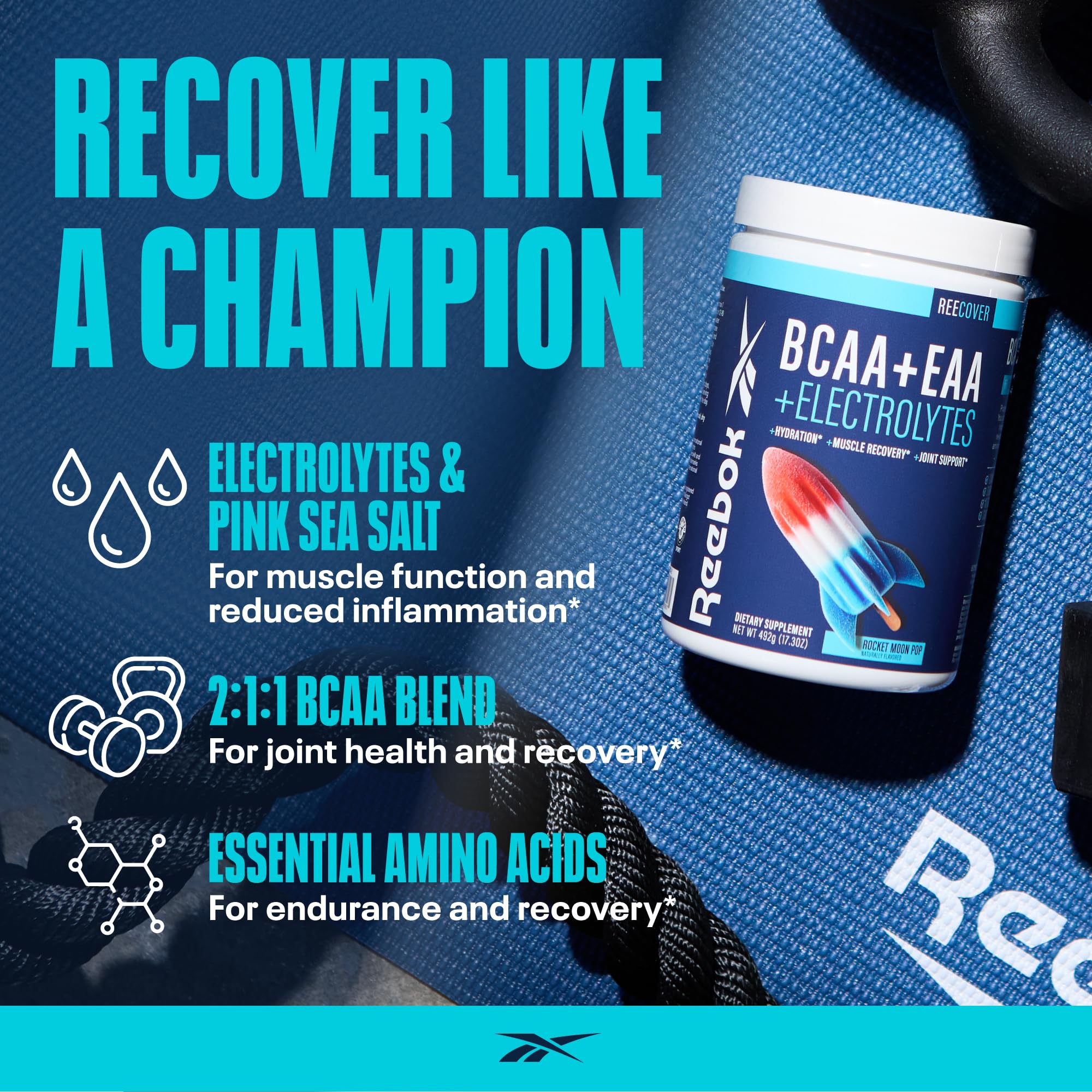 Reebok REEcover bebida preparada en vaso mostrando color y refresco post-entreno